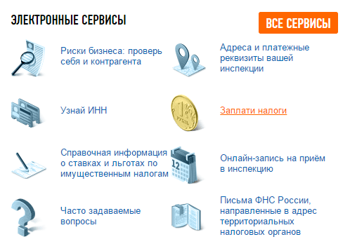 Оплата через сайт ФНС
